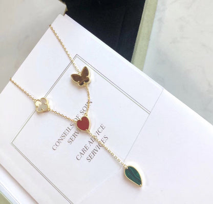 [Leaves]LUCKY SPRING 4 MOTIFS ROSE GOLD NECKLACE