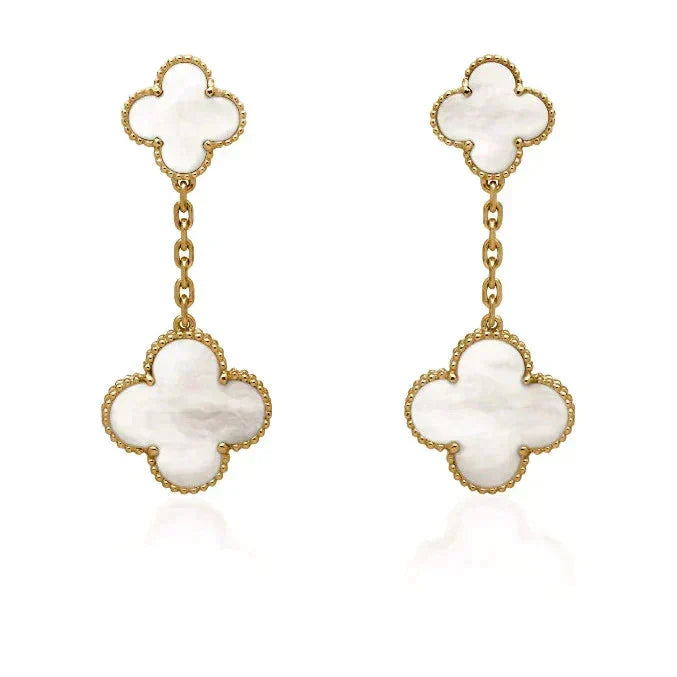 [Leaves]CLOVER 2 MOTIF WHITE MOP EARRINGS