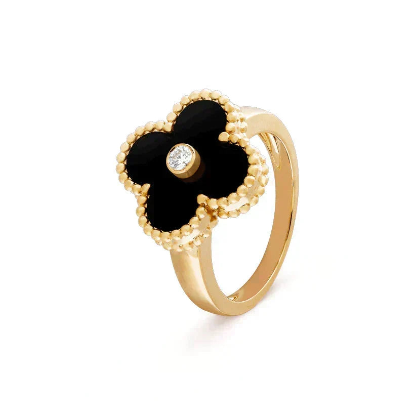 [Leaves]CLOVER ONYX RING GOLD DIAMOND
