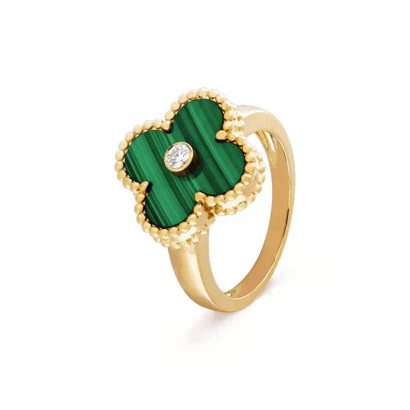 [Leaves]CLOVER MALACHITE RING GOLD DIAMOND